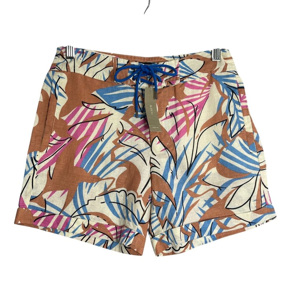 J.Crew Linen Blend Shorts Womens 00 Multicolor Tropical Leaf Print Desert Oasis
